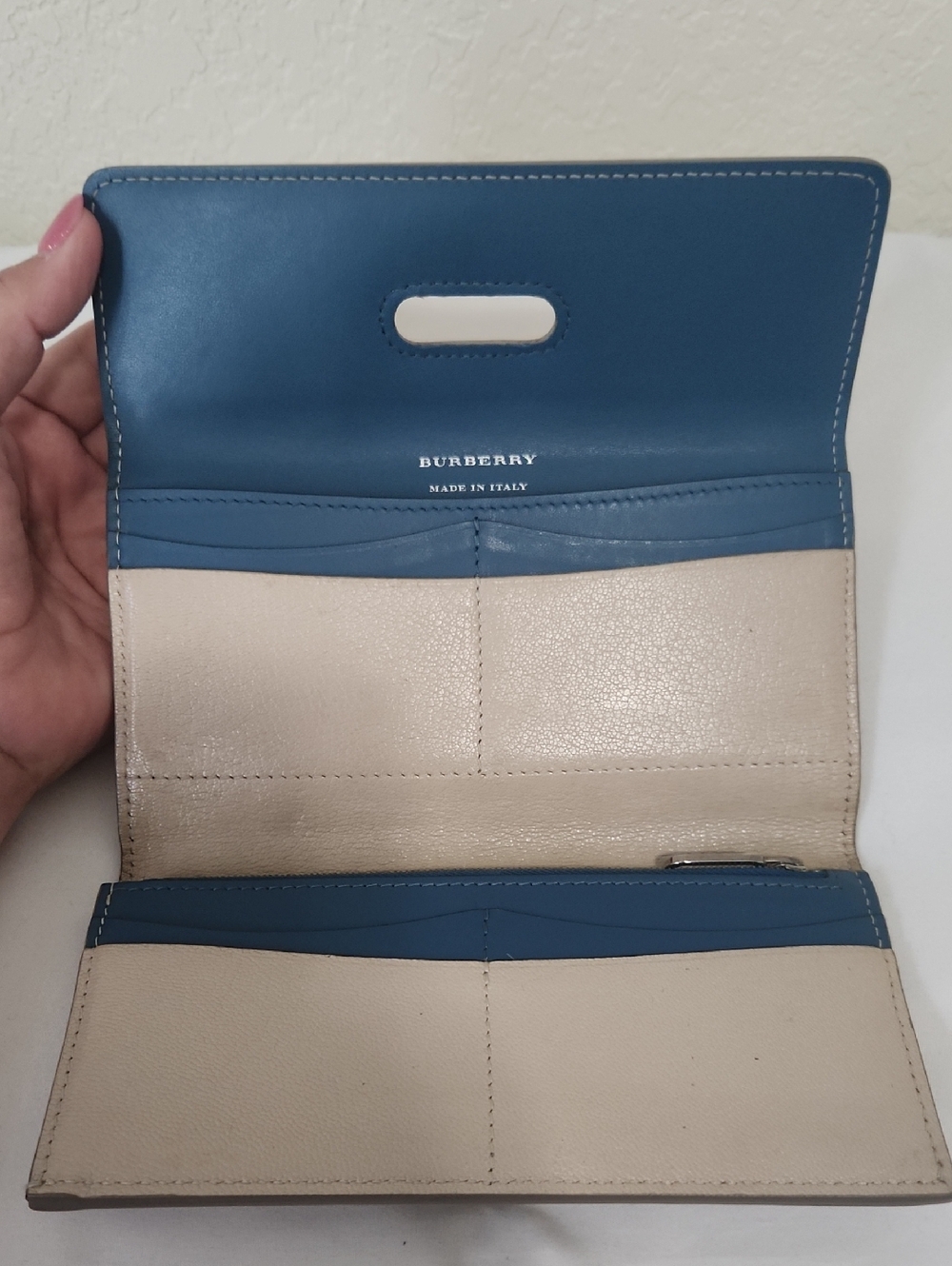 Blue & Beige Leather Women's Wallet Organizer